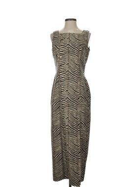 Sleeveless Zebra-Print Maxi Dress in Black & Cream